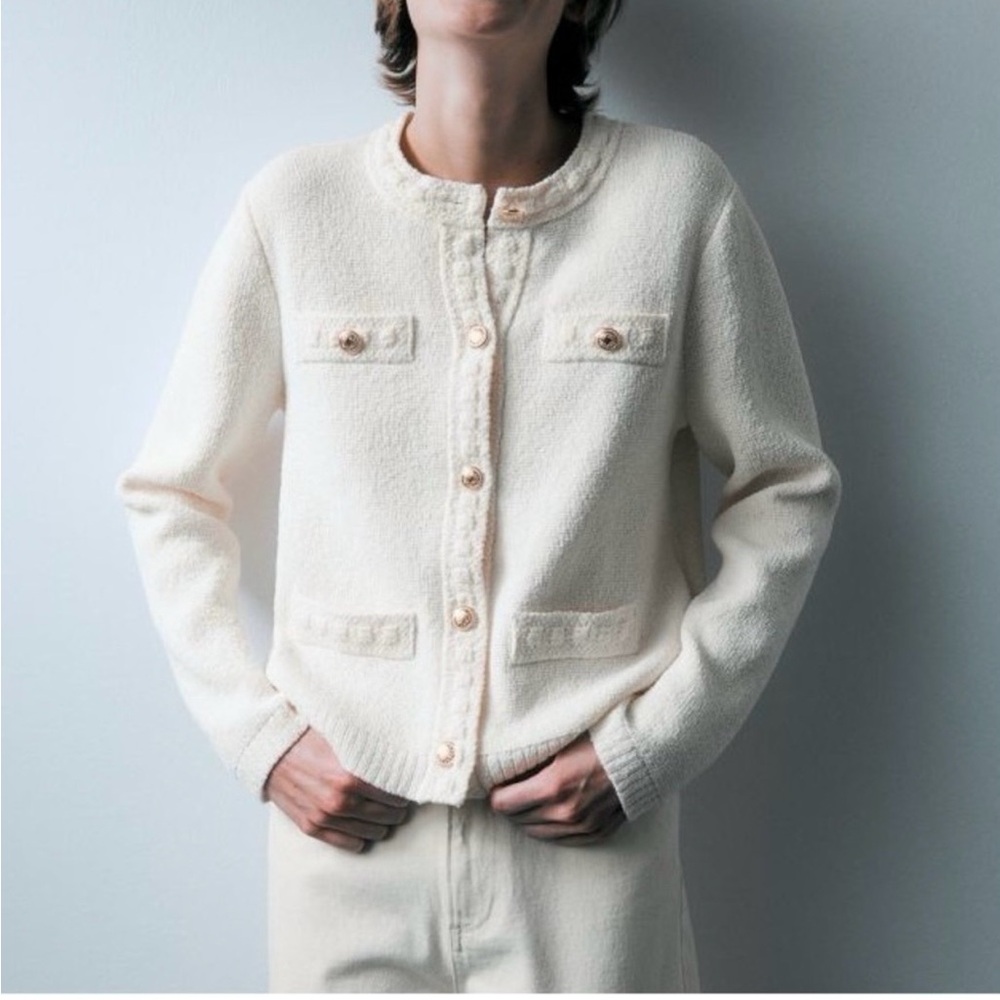 Cream Textured Button Cardigan